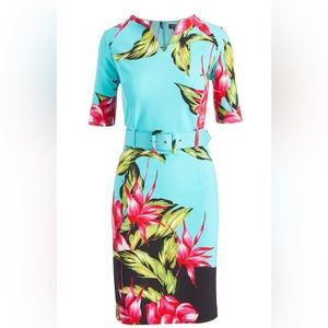 Sz 14 Floral belted A-line dress